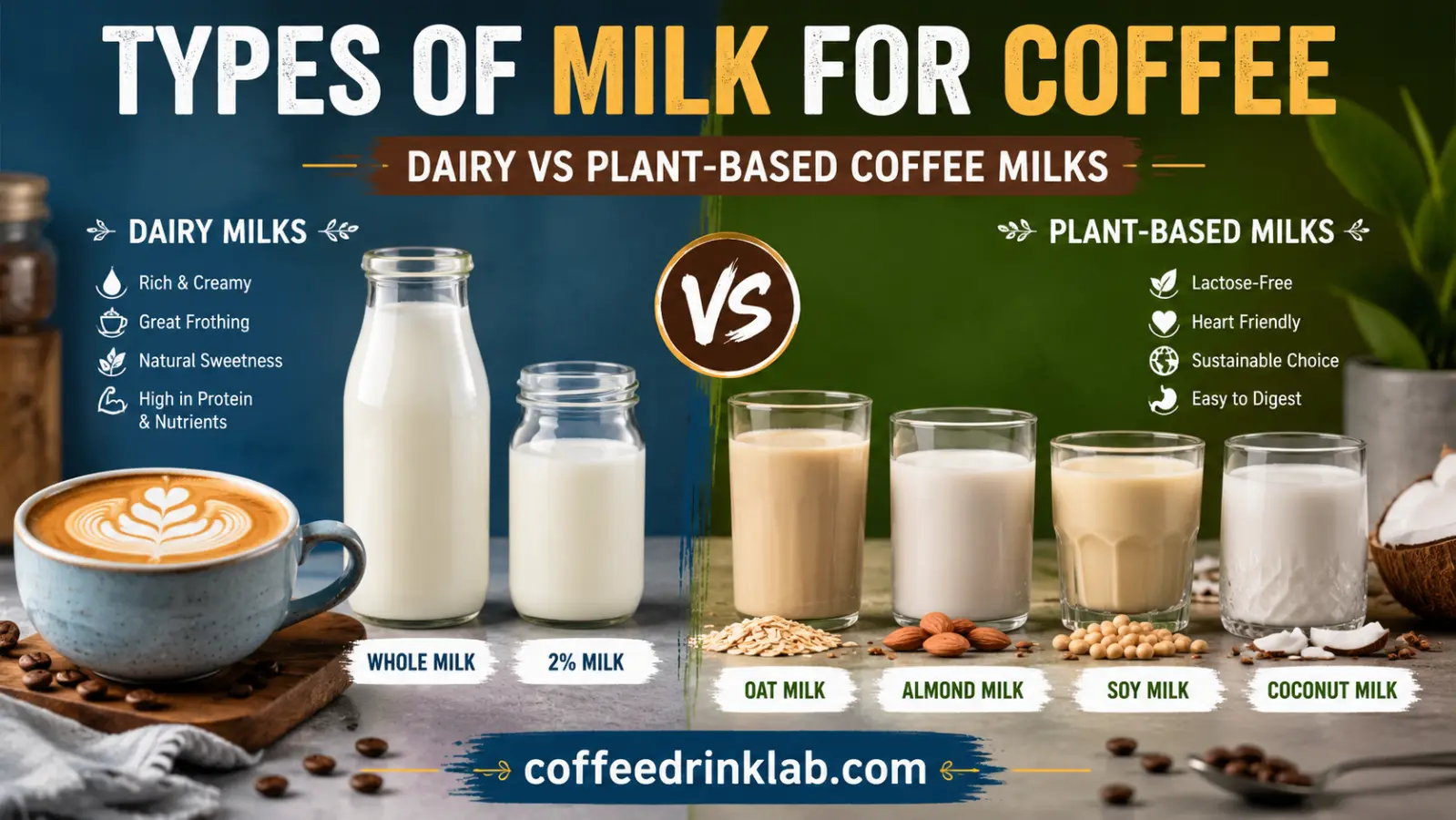 Types of milk for Coffee: Dairy vs Plant-Based Coffee Milks