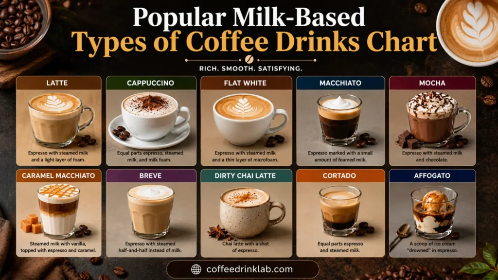 Popular Milk-Based Types of Coffee Drinks Chart