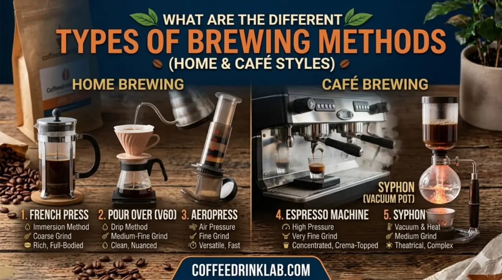 What are the different types of coffee brewing methods (Home & café styles)