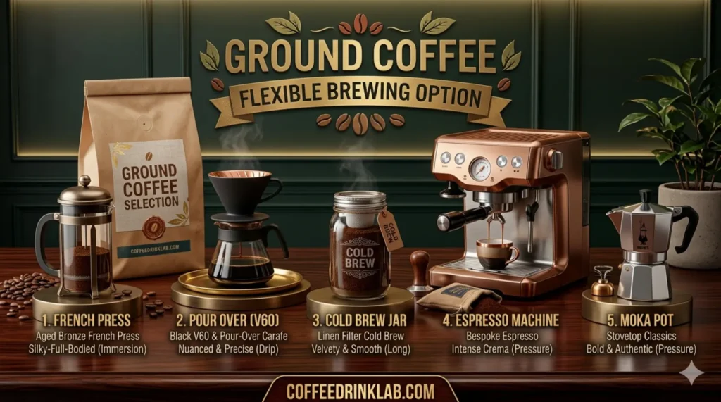 Ground Coffee Flexible brewing option