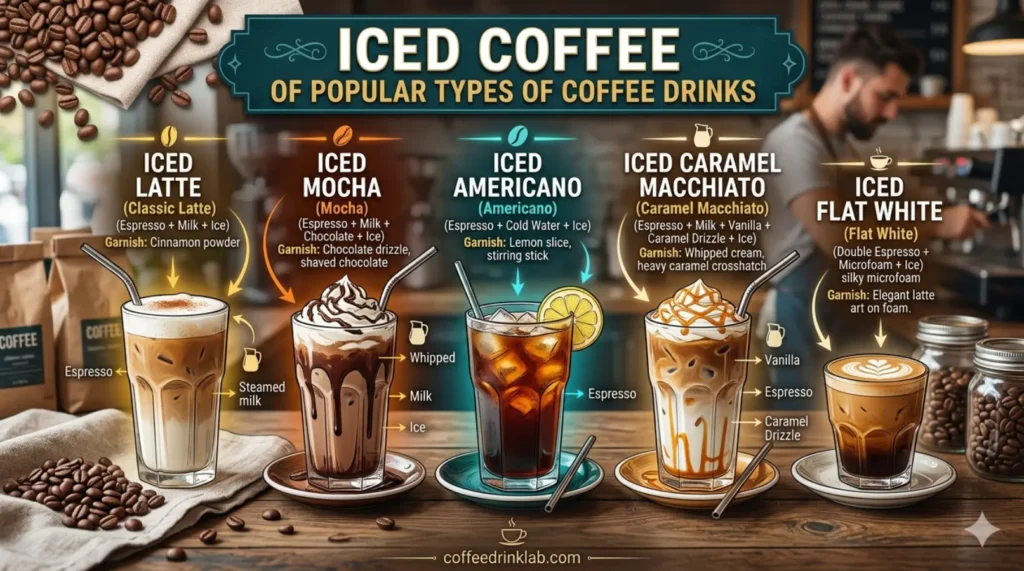 Iced Coffee Versions of Popular Types of Coffee Drinks Chart