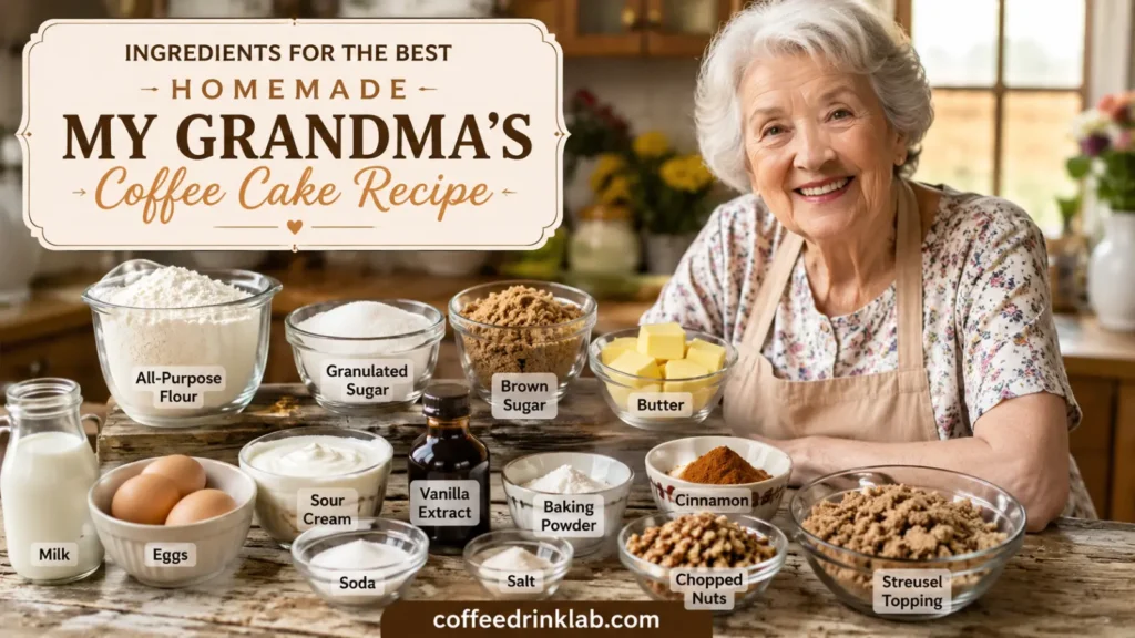 Ingredients for the Best Homemade My Grandma's Coffee Cake Recipe