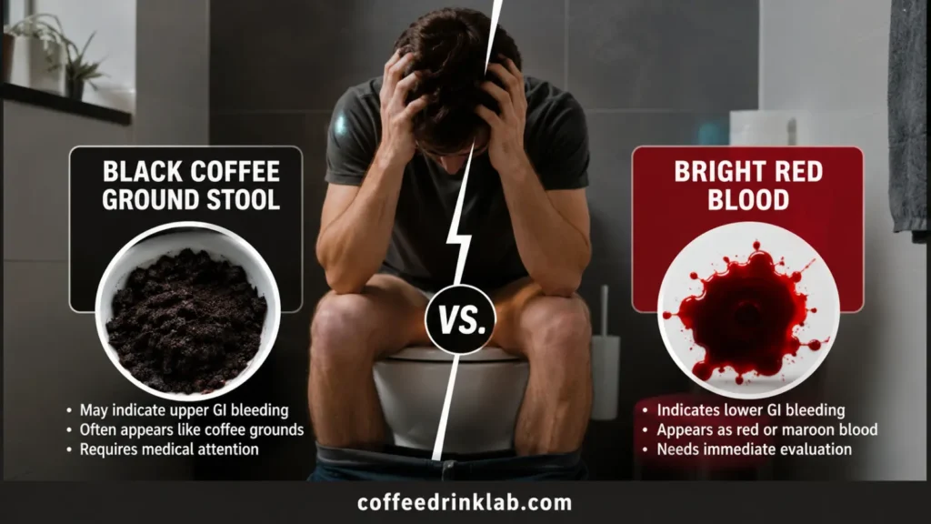 Black Coffee Ground Stool vs. Bright Red Blood