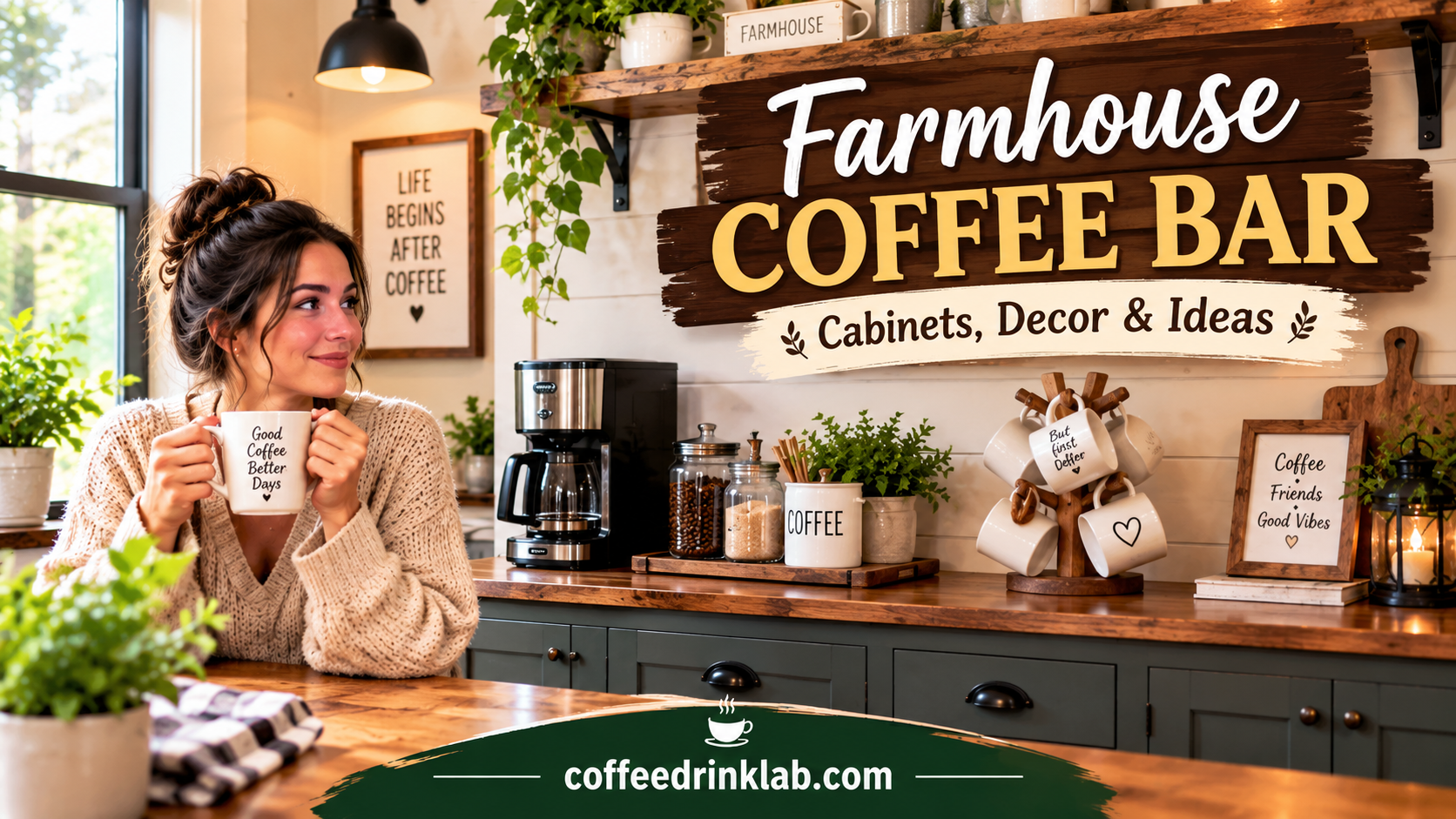 Farmhouse Coffee Bar: Cabinets, Decor & Ideas